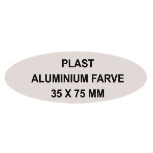 Oval aluminiums farvet plast Reversskilt med nål. (75x35 mm)